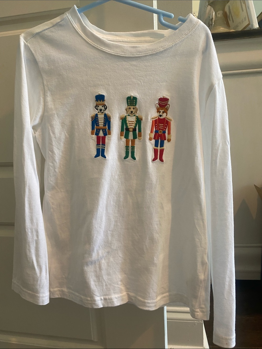 White Kids Long-Sleeve Shirt with Nutcracker Embroidery
